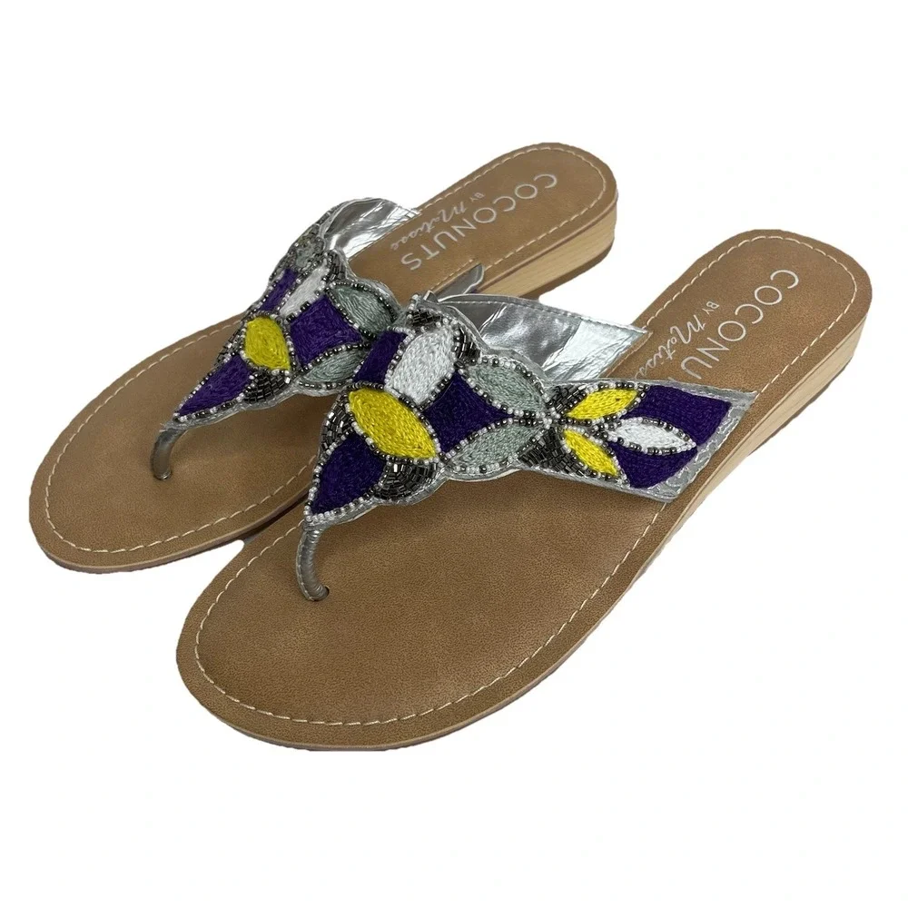 New Coconuts Sayulita Womens 8 Shoes Thong Sandals Beaded Boho Colorful Resort